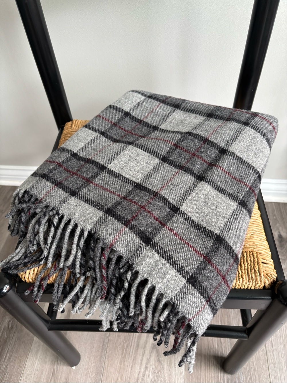 Cannon river  Faribault Gray Plaid Fringe Throw Blanket